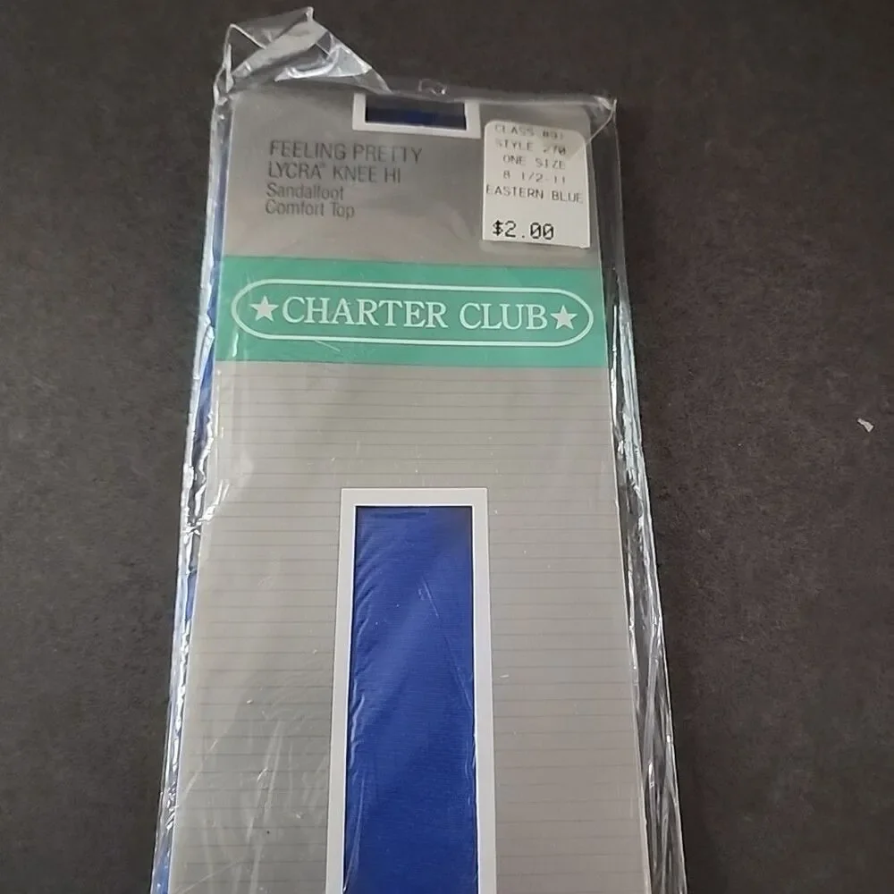 Vintage Charter Club Eastern Blue Knee Hi Feeling Pretty Lycra Sandal Foot